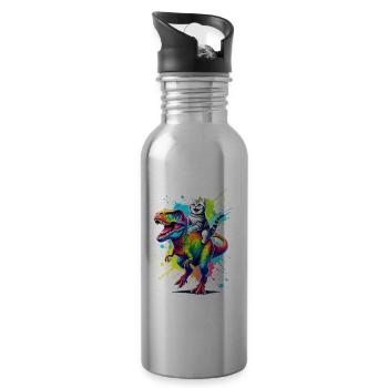 Splash Art Dinosaur T-Rex American Shorthair - Water bottle with straw - silver - Right