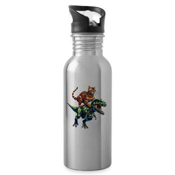 Geometrische Kunst Dinosaurier T-Rex Bengalkatze - Trinkflasche mit integriertem Trinkhalm - Lightsilver - Rechts
