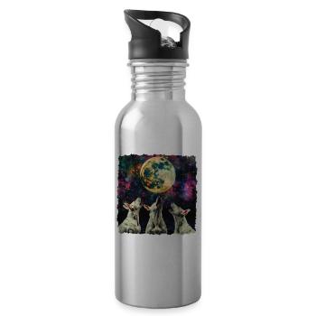 Bullterrier Hund Heulender Mond - Trinkflasche mit integriertem Trinkhalm - Lightsilver - Rechts
