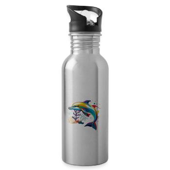 Easily distracted by dolphins - Water bottle with straw - silver - Right
