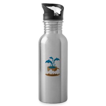 Dolphins and coffee lovers - Water bottle with straw - silver - Right