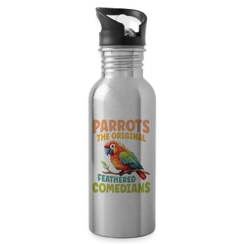 Parrots The Original Feathered Comedians - Trinkflasche mit integriertem Trinkhalm - Lightsilver - Rechts