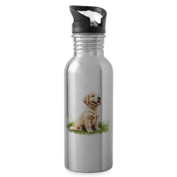 Cute Puppy Golden Retriever Watercolor - Trinkflasche mit integriertem Trinkhalm - Lightsilver - Rechts
