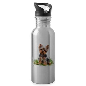 Cute Puppy Yorkshire Terrier Watercolor - Trinkflasche mit integriertem Trinkhalm - Lightsilver - Rechts