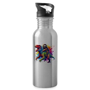 Splash Art Dinosaure T-Rex Paresseux Paresseux Tyrannosaure - Gourde avec paille intégrée - argent clair - Droite