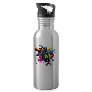 Splash Art Dinosaurier T-Rex Affe Tyrannosaurus Rex - Trinkflasche mit integriertem Trinkhalm - Lightsilver - Rechts