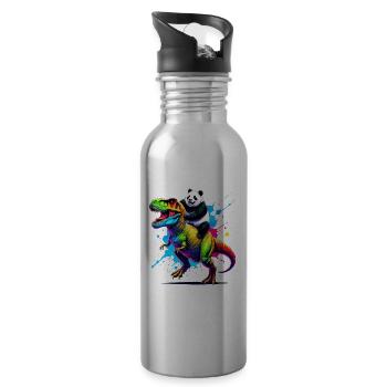 Splash Art Dinosaurier T-Rex Panda Tyrannosaurus Rex - Trinkflasche mit integriertem Trinkhalm - Lightsilver - Rechts