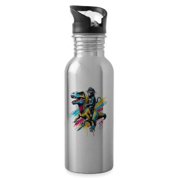 Splash Art Dinosaurier T-Rex Affe Tyrannosaurus Rex - Trinkflasche mit integriertem Trinkhalm - Lightsilver - Rechts