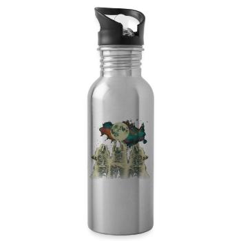Himalayan Cat Howling Moon - Water bottle with straw - silver - Right