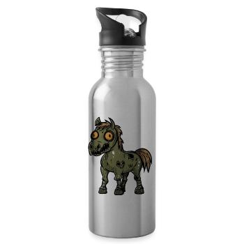 Pferd Halloween Comic Lustig - Trinkflasche mit integriertem Trinkhalm - Lightsilver - Rechts