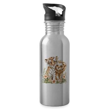 Cute Tiger And Lion Friends - Trinkflasche mit integriertem Trinkhalm - Lightsilver - Rechts