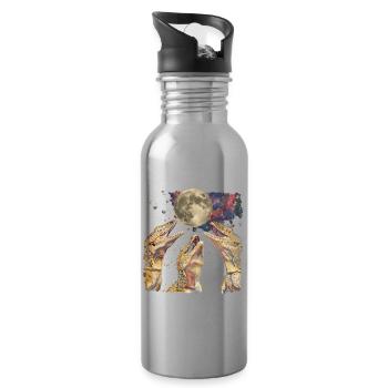 Leopard Gecko Lizard Howling Moon - Water bottle with straw - silver - Right