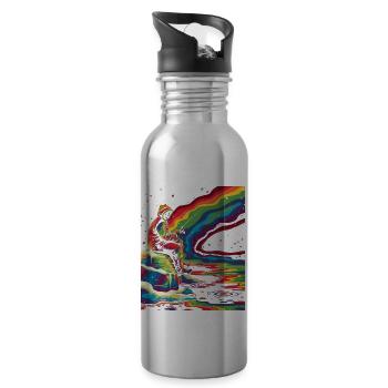 Eisfischen Fischer Fischer Popart - Trinkflasche mit integriertem Trinkhalm - Lightsilver - Rechts