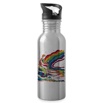 Eisfischen Fischer Fischer Popart - Trinkflasche mit integriertem Trinkhalm - Lightsilver - Rechts