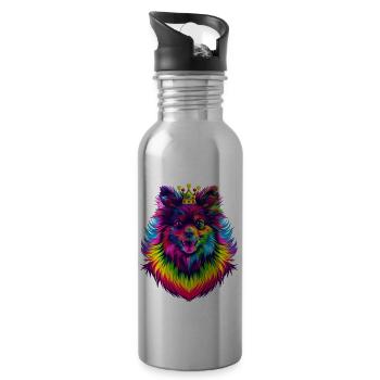Keeshond Hundekrone Popart - Trinkflasche mit integriertem Trinkhalm - Lightsilver - Rechts