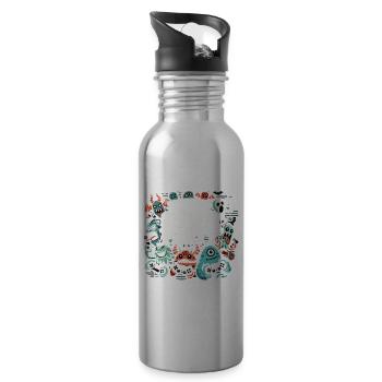 Gamer monster gaming party design - Water bottle with straw - silver - Right