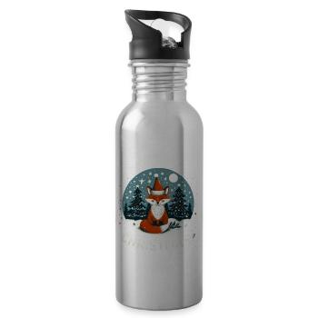 Merry Christmas Fox Christmas Winter Snow - Water bottle with straw - silver - Right