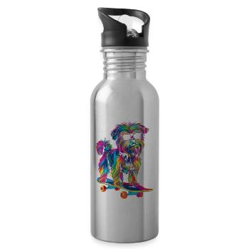 Malteser Hund Skateboard Sonnenbrille Popart - Trinkflasche mit integriertem Trinkhalm - Lightsilver - Rechts