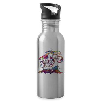 Monster Truck Off-Road Vehicle Popart - Water bottle with straw - silver - Right
