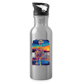 Ostrich Animal Sunglasses Beach Popart - Water bottle with straw - silver - Right