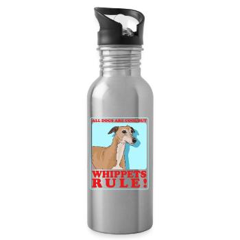 Whippet Kleiner Englischer Windhund Geschenk - Trinkflasche mit integriertem Trinkhalm - Lightsilver - Rechts