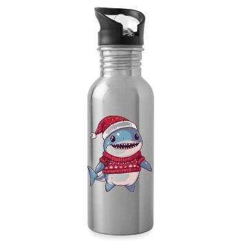 Hai Weihnachten Comic - Trinkflasche mit integriertem Trinkhalm - Lightsilver - Rechts