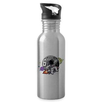 6th Birthday Boys 6 Years Astronaut Birthday - Water bottle with straw - silver - Right