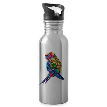 Parakeet, Budgie, Budgie, Parrot, Popart - Water bottle with straw - silver - Right
