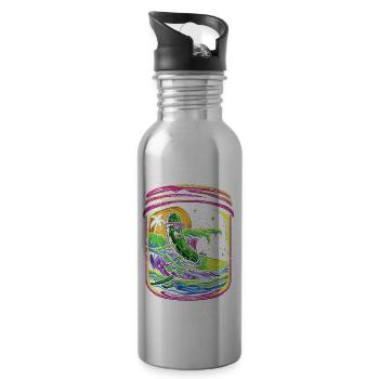 Gurke Gurke Dill Strand Surfen Sonnenbrille Popart - Trinkflasche mit integriertem Trinkhalm - Lightsilver - Rechts