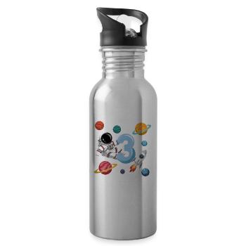 3rd Birthday Boys 3 Years Astronaut Birthday - Water bottle with straw - silver - Right