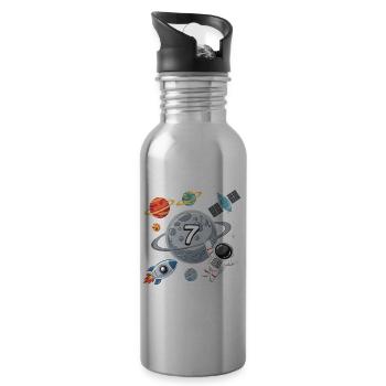 7. Geburtstag Jungen 7 Jahre Astronaut Geburtstag - Trinkflasche mit integriertem Trinkhalm - Lightsilver - Rechts