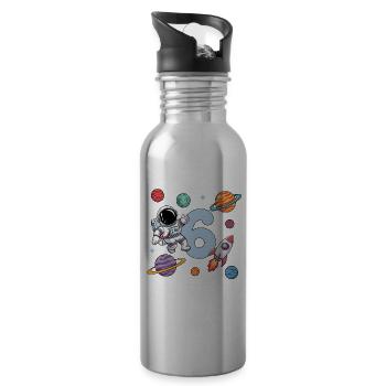 6th Birthday Boys 6 Years Astronaut Birthday - Water bottle with straw - silver - Right
