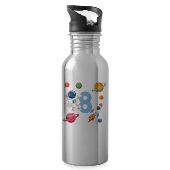 8ème anniversaire Garçons 8 ans Astronaute Anniversaire - Gourde avec paille intégrée - argent clair - Droite