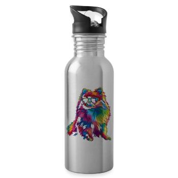 Pomeranian Dog Sunglasses Popart - Water bottle with straw - silver - Right