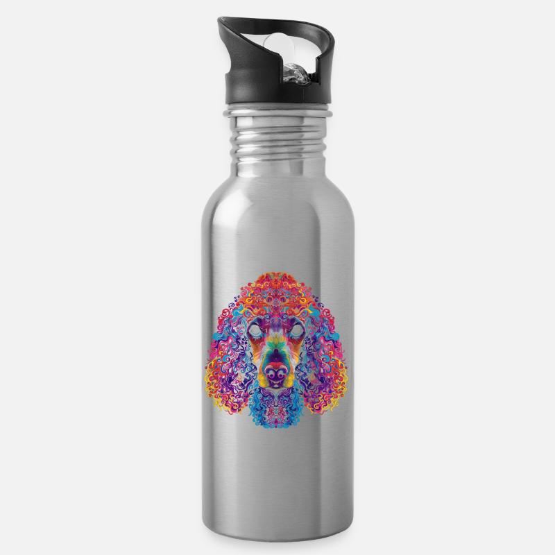 Pudel Hund Popart - Trinkflasche mit integriertem Trinkhalm - Lightsilver