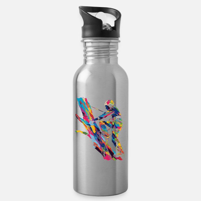Baumklettern Baumkletterer Arborist Popart - Trinkflasche mit integriertem Trinkhalm - Lightsilver