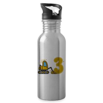 3rd Birthday Boy 3 Years Excavator Construction Site - Water bottle with straw - silver - Right