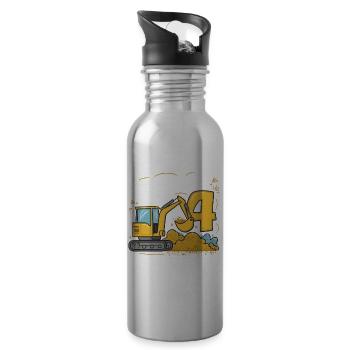 4. Geburtstag Junge 4 Jahre Bagger Baustelle - Trinkflasche mit integriertem Trinkhalm - Lightsilver - Rechts