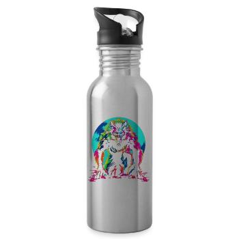 Werwolf Wolf Mond Popart - Trinkflasche mit integriertem Trinkhalm - Lightsilver - Rechts
