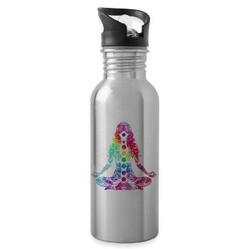 Yoga Yogi Meditation Workout Mandala Popart - Water bottle with straw - silver - Right