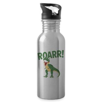 5th Birthday 5 Years Dino Dinosaur Fan - Water bottle with straw - silver - Right