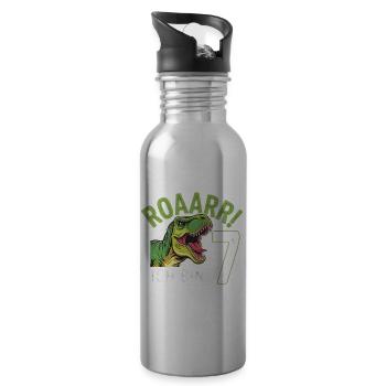 7th Birthday 7 Years Dino Dinosaur Fan - Water bottle with straw - silver - Right