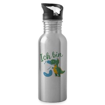 3ème anniversaire 3 ans Dino Dinosaur Fan - Gourde avec paille intégrée - argent clair - Droite