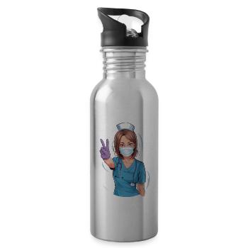 Lustige Krankenschwester mit Humor - Trinkflasche mit integriertem Trinkhalm - Lightsilver - Rechts