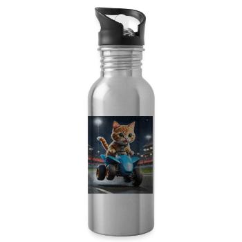 Speedy Whiskers - Rennkatze auf ATV Speedy - Trinkflasche mit integriertem Trinkhalm - Lightsilver - Rechts