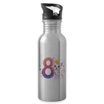8. Geburtstag Katze Kätzchen Kindergeburtstag - Trinkflasche mit integriertem Trinkhalm - Lightsilver - Rechts