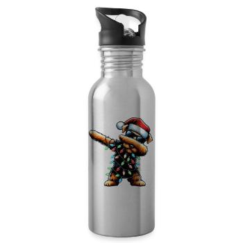 Dabbing Airedale Terrier Dog Christmas Xmas - Water bottle with straw - silver - Right
