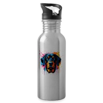 Bunte Splash Art Bayerischer Bergspürhund - Trinkflasche mit integriertem Trinkhalm - Lightsilver - Rechts