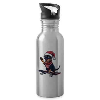Pinscher Hund Weihnachten Skateboard - Trinkflasche mit integriertem Trinkhalm - Lightsilver - Rechts