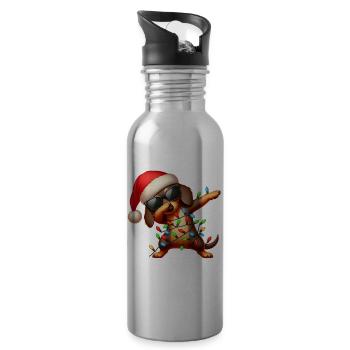 Polka Dot Dachshund Sunglasses Cute Christmas - Water bottle with straw - silver - Right